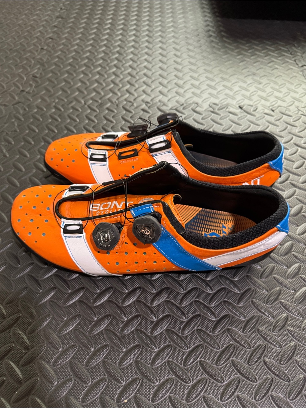 Bont Vaypor+ Orange/Alpha Blue Carbon Heat Moldable Cycling Shoes - 46.5